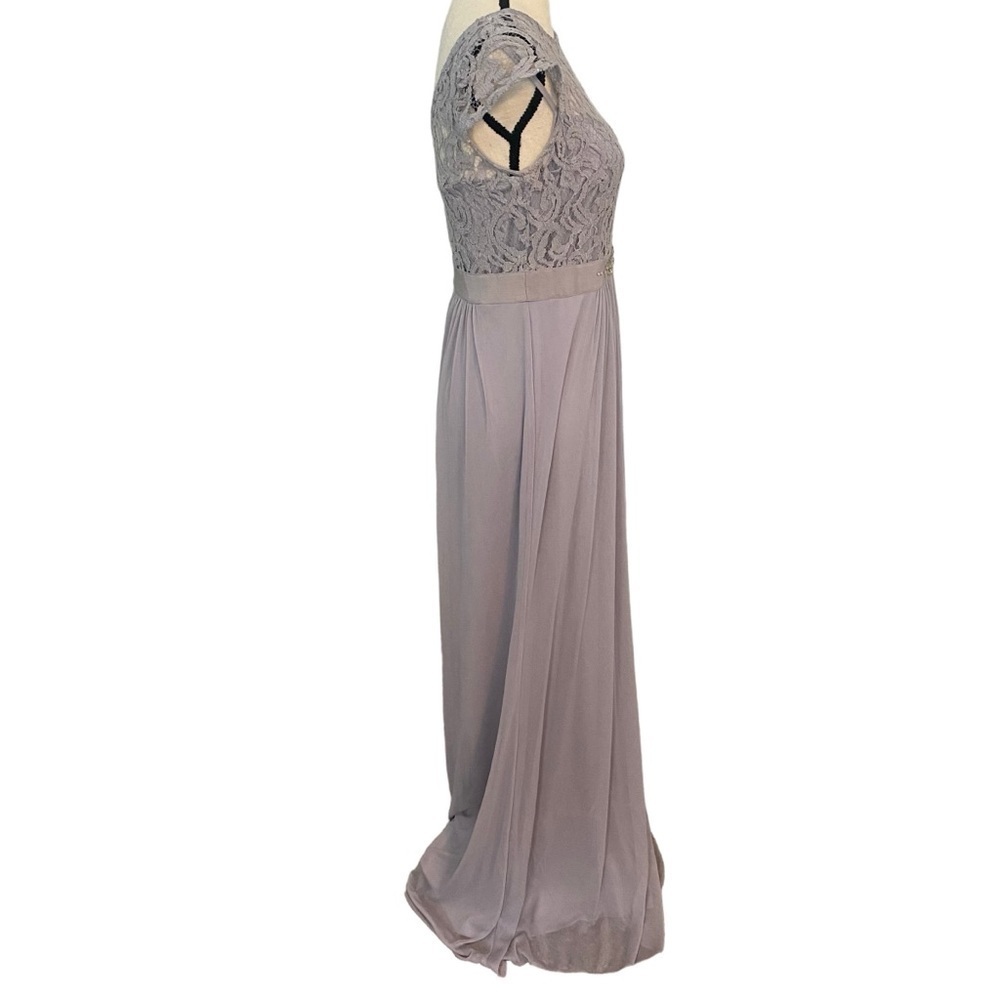 Adrianna Papell Lace Illusion Dress Gray / Silver Sz 6 Gown Beaded Waist Tulle - Picture 4 of 15